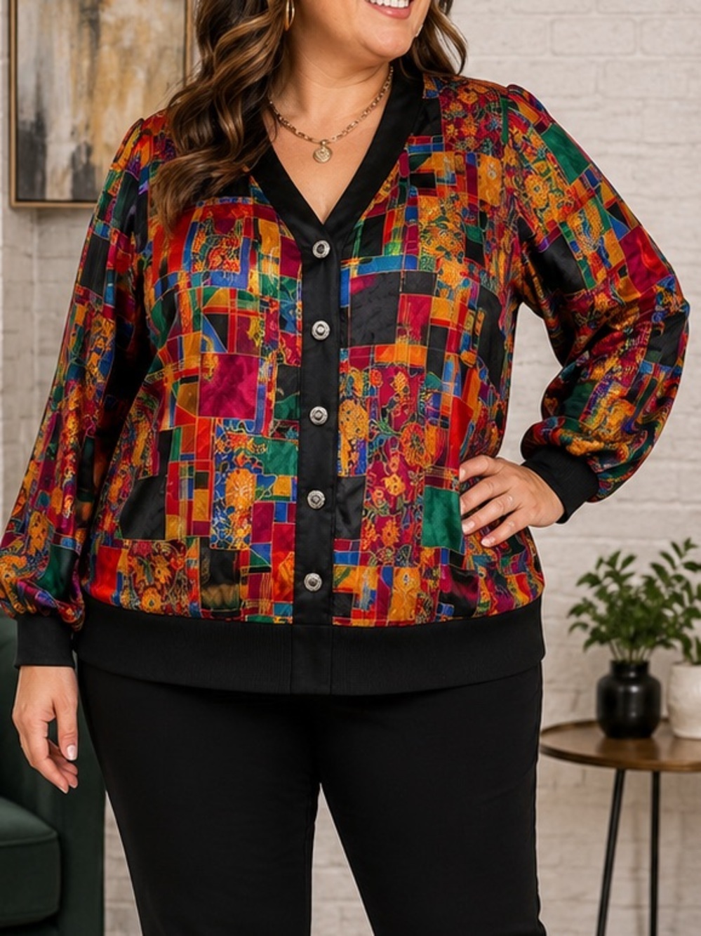Notations Multicolor Patchwork Print Blouse size 24W